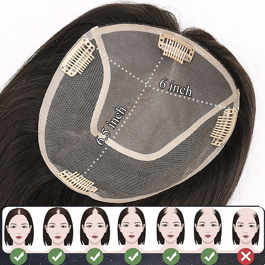 14 inch No Bangs Real Human Hair Topper 130% Density 6x6.5 Inch Mono Base Middle Part Upgrade