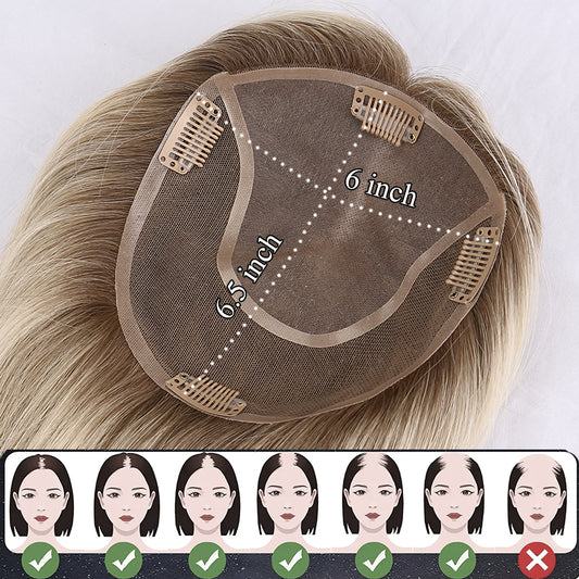 6x.55 Mono Topper European Human Hair Piece Topper Balayage Straight Human Hair Toupee for Women