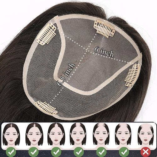 14 inch No Bangs Real Human Hair Topper 130% Density 6x6.5 Inch Mono Base Middle Part Upgrade