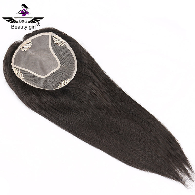 14 inch No Bangs Real Human Hair Topper 130% Density 6x6.5 Inch Mono Base Middle Part Upgrade