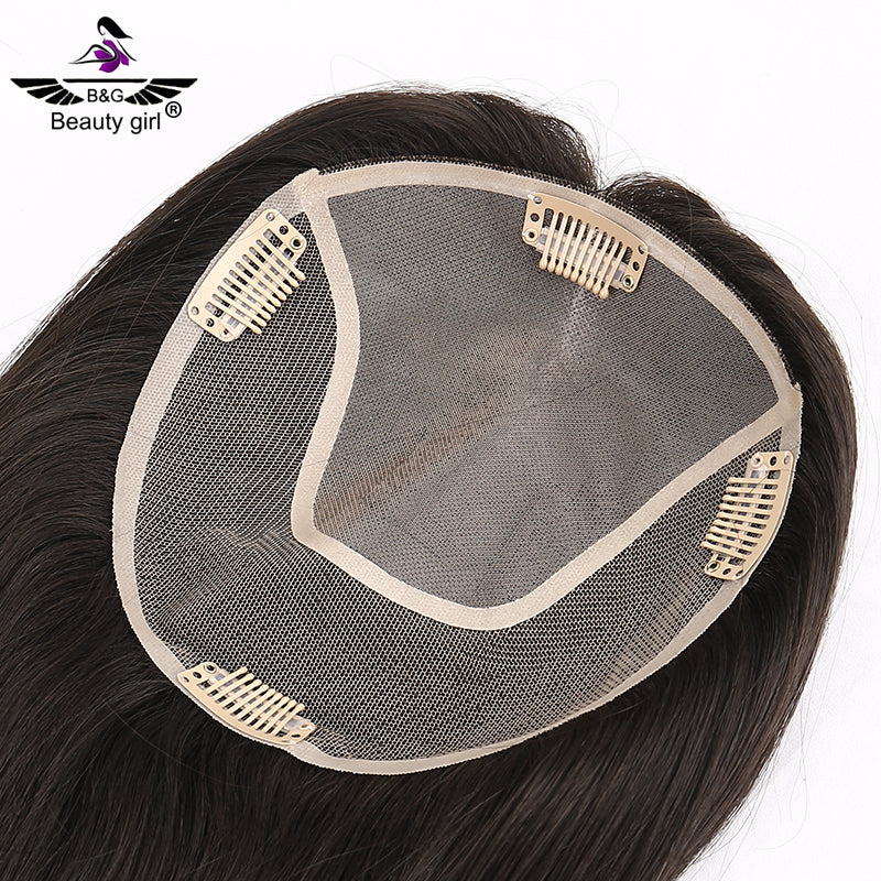 14 inch No Bangs Real Human Hair Topper 130% Density 6x6.5 Inch Mono Base Middle Part Upgrade