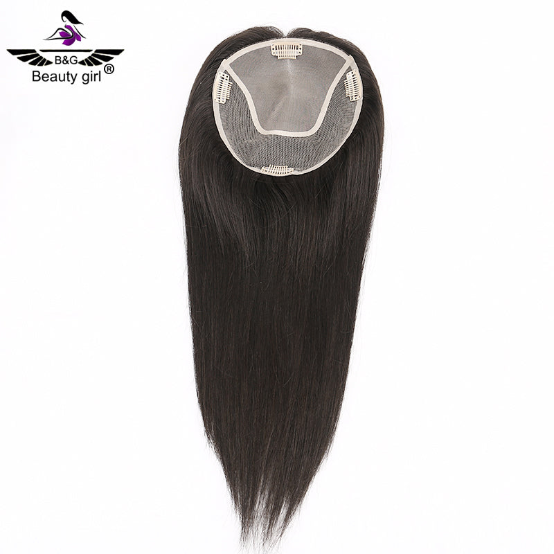 14 inch No Bangs Real Human Hair Topper 130% Density 6x6.5 Inch Mono Base Middle Part Upgrade