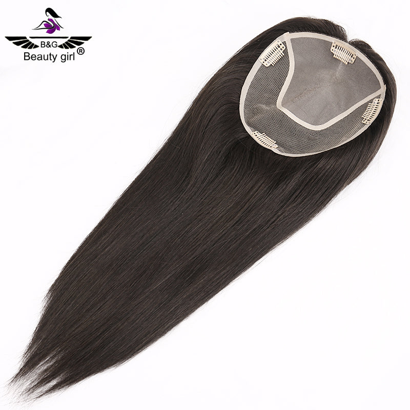 14 inch No Bangs Real Human Hair Topper 130% Density 6x6.5 Inch Mono Base Middle Part Upgrade