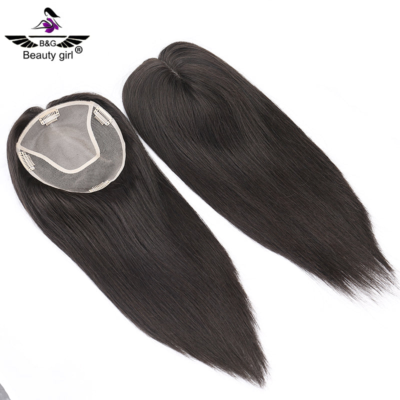 14 inch No Bangs Real Human Hair Topper 130% Density 6x6.5 Inch Mono Base Middle Part Upgrade