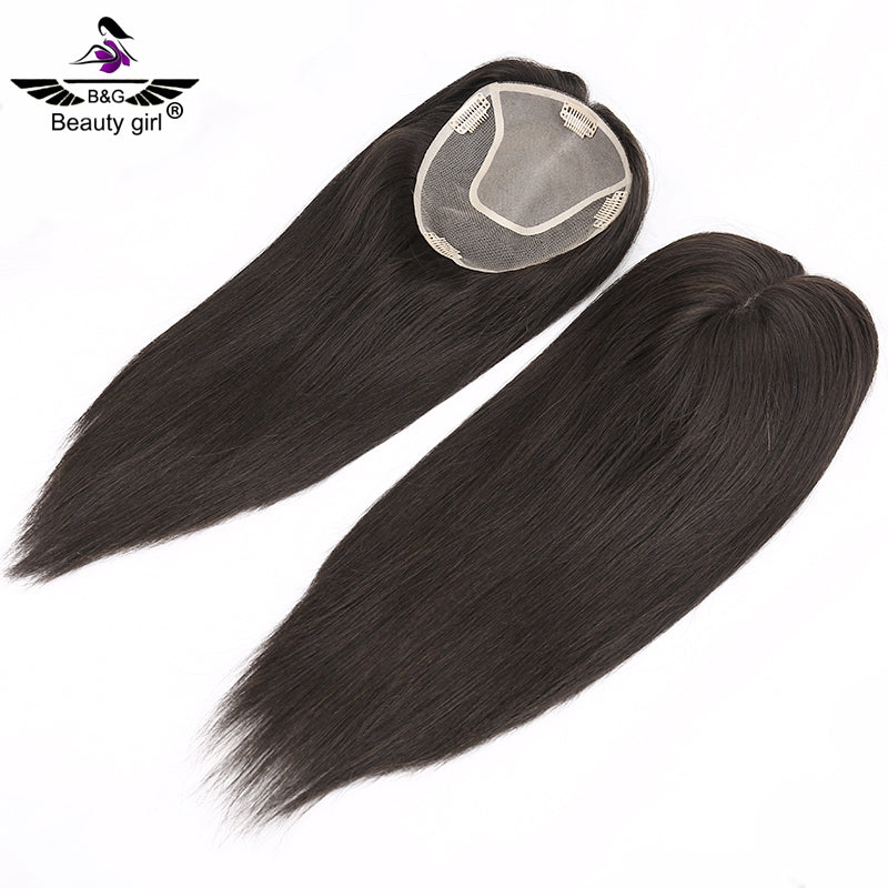 14 inch No Bangs Real Human Hair Topper 130% Density 6x6.5 Inch Mono Base Middle Part Upgrade