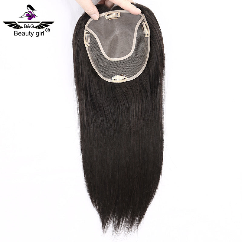 14 inch No Bangs Real Human Hair Topper 130% Density 6x6.5 Inch Mono Base Middle Part Upgrade