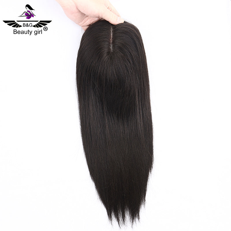14 inch No Bangs Real Human Hair Topper 130% Density 6x6.5 Inch Mono Base Middle Part Upgrade