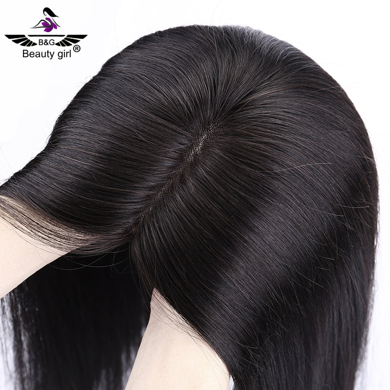 14 inch No Bangs Real Human Hair Topper 130% Density 6x6.5 Inch Mono Base Middle Part Upgrade