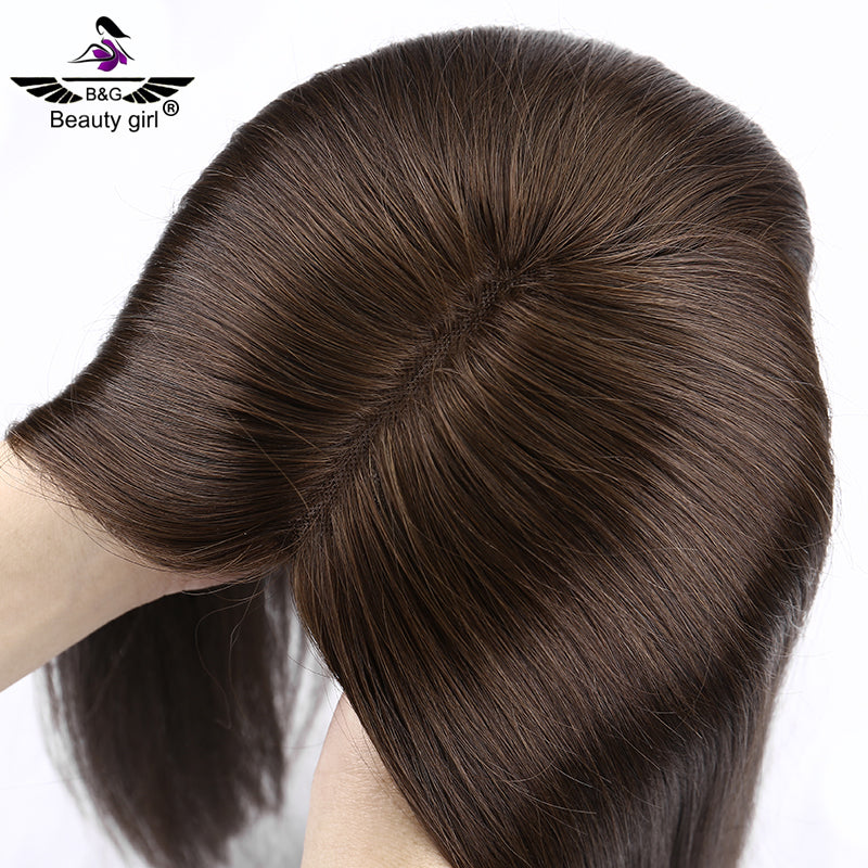 Top Quality Dark Brown Highlighted Long Mono Hair Toppers for Women Human Hair Cuticle Aligned Virgin Human Hair Toupee