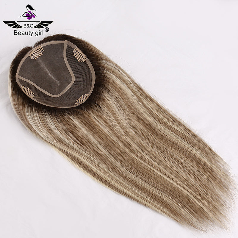 130% Density Size 6x6.5 Remy Human Hair Highlight Piano Color  Mono Base Hair Topper for Hair Loss