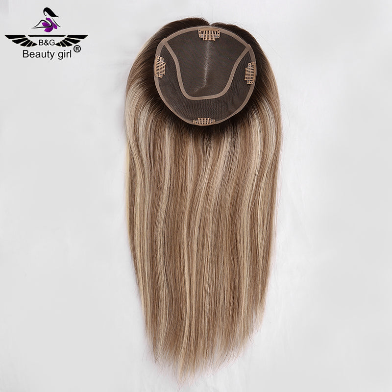130% Density Size 6x6.5 Remy Human Hair Highlight Piano Color  Mono Base Hair Topper for Hair Loss