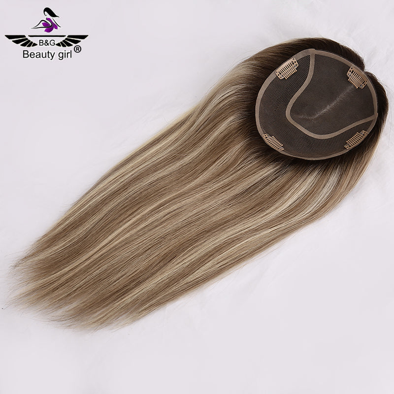 130% Density Size 6x6.5 Remy Human Hair Highlight Piano Color  Mono Base Hair Topper for Hair Loss