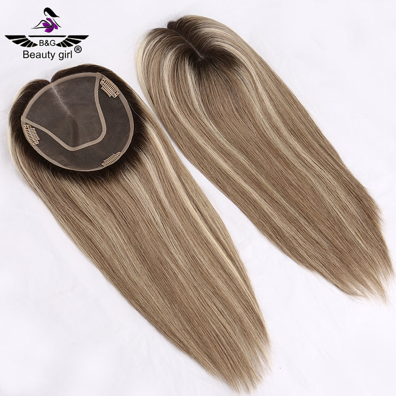 130% Density Size 6x6.5 Remy Human Hair Highlight Piano Color  Mono Base Hair Topper for Hair Loss