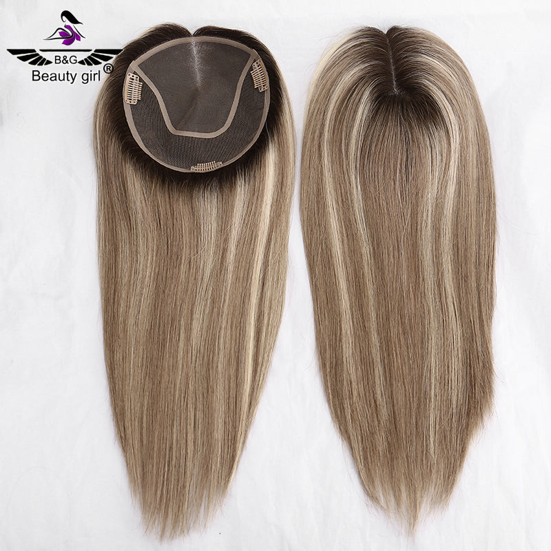 130% Density Size 6x6.5 Remy Human Hair Highlight Piano Color  Mono Base Hair Topper for Hair Loss