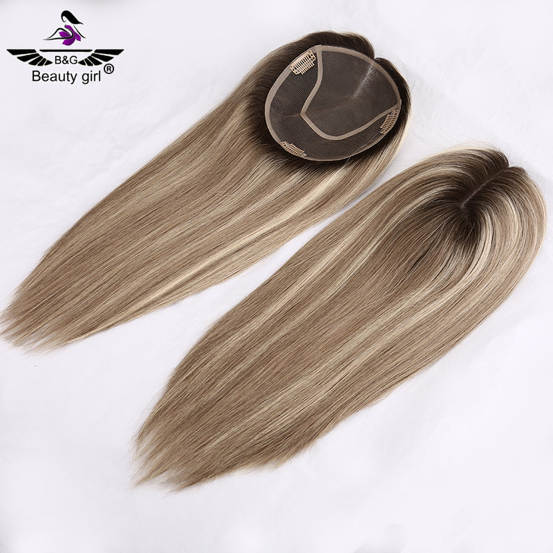 130% Density Size 6x6.5 Remy Human Hair Highlight Piano Color  Mono Base Hair Topper for Hair Loss