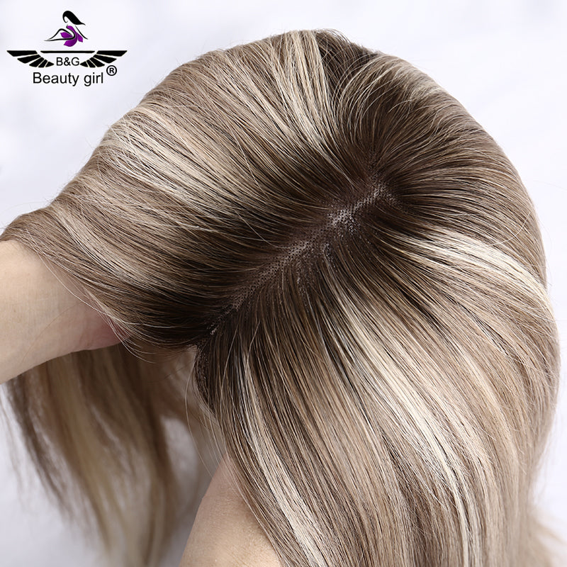130% Density Size 6x6.5 Remy Human Hair Highlight Piano Color  Mono Base Hair Topper for Hair Loss