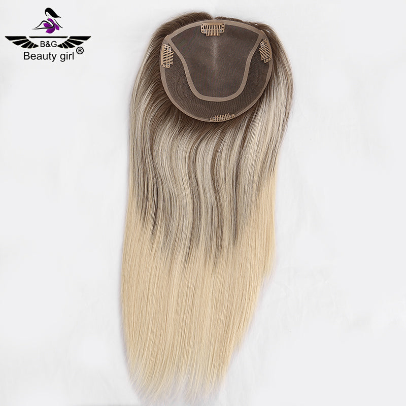 100% Virgin Human Hair Topper Blonde Clip in Hair Pieces Jewish Kosher 6x6.5 Mono Base Toupee for Women