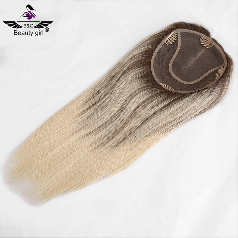 100% Virgin Human Hair Topper Blonde Clip in Hair Pieces Jewish Kosher 6x6.5 Mono Base Toupee for Women