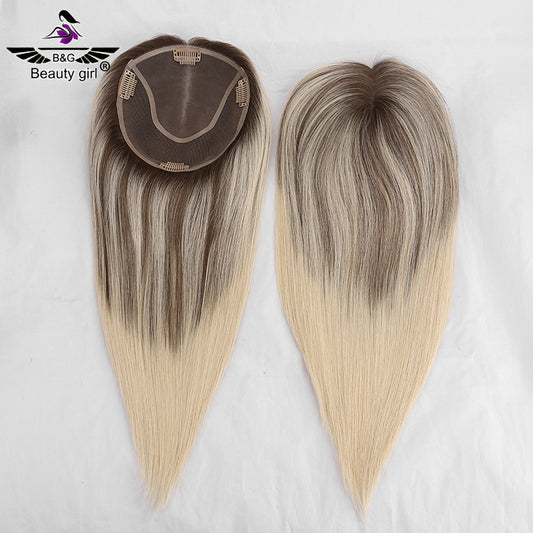 100% Virgin Human Hair Topper Blonde Clip in Hair Pieces Jewish Kosher 6x6.5 Mono Base Toupee for Women