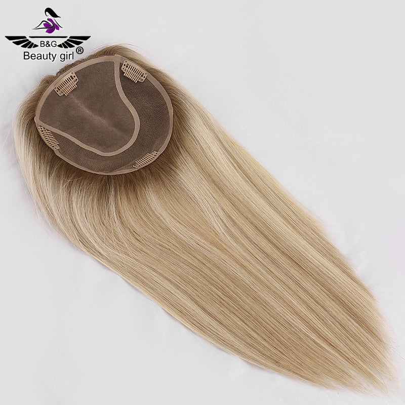 Hot Sale Remy Human Hair Bigger Size 6x6.5 Inch Blonde Highlight Hand Tied Mono Base Topper for Women