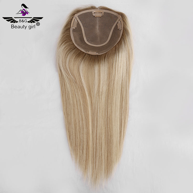 Hot Sale Remy Human Hair Bigger Size 6x6.5 Inch Blonde Highlight Hand Tied Mono Base Topper for Women