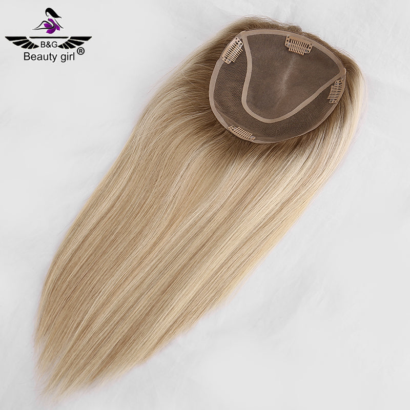 Hot Sale Remy Human Hair Bigger Size 6x6.5 Inch Blonde Highlight Hand Tied Mono Base Topper for Women