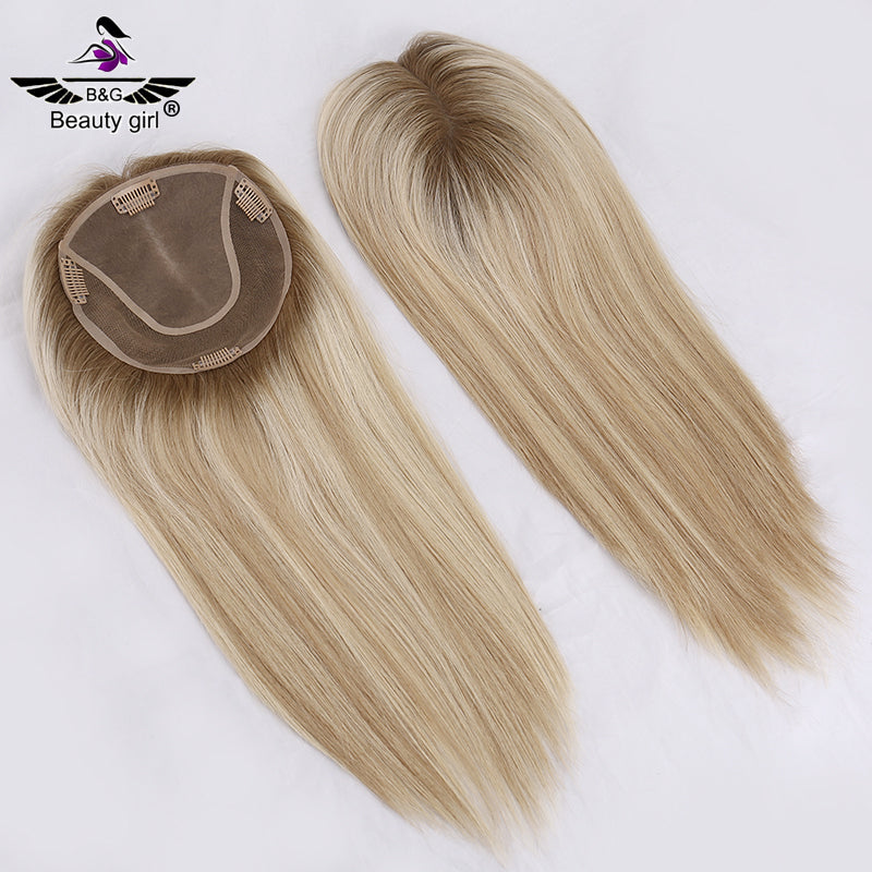 Hot Sale Remy Human Hair Bigger Size 6x6.5 Inch Blonde Highlight Hand Tied Mono Base Topper for Women