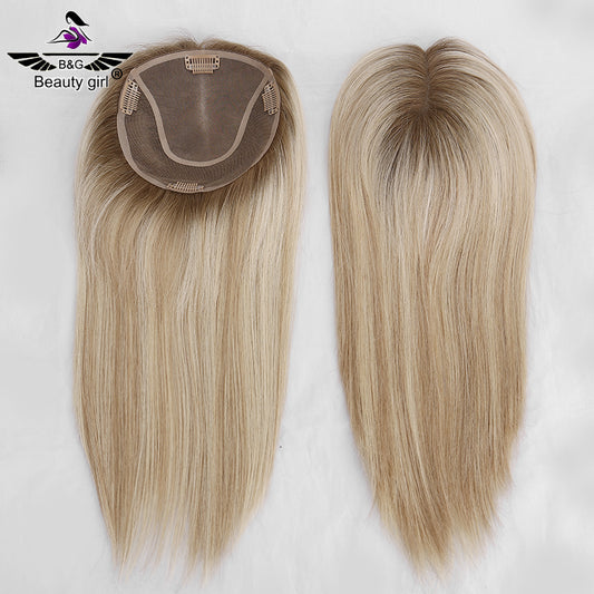 Hot Sale Remy Human Hair Bigger Size 6x6.5 Inch Blonde Highlight Hand Tied Mono Base Topper for Women