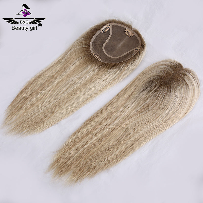 Hot Sale Remy Human Hair Bigger Size 6x6.5 Inch Blonde Highlight Hand Tied Mono Base Topper for Women