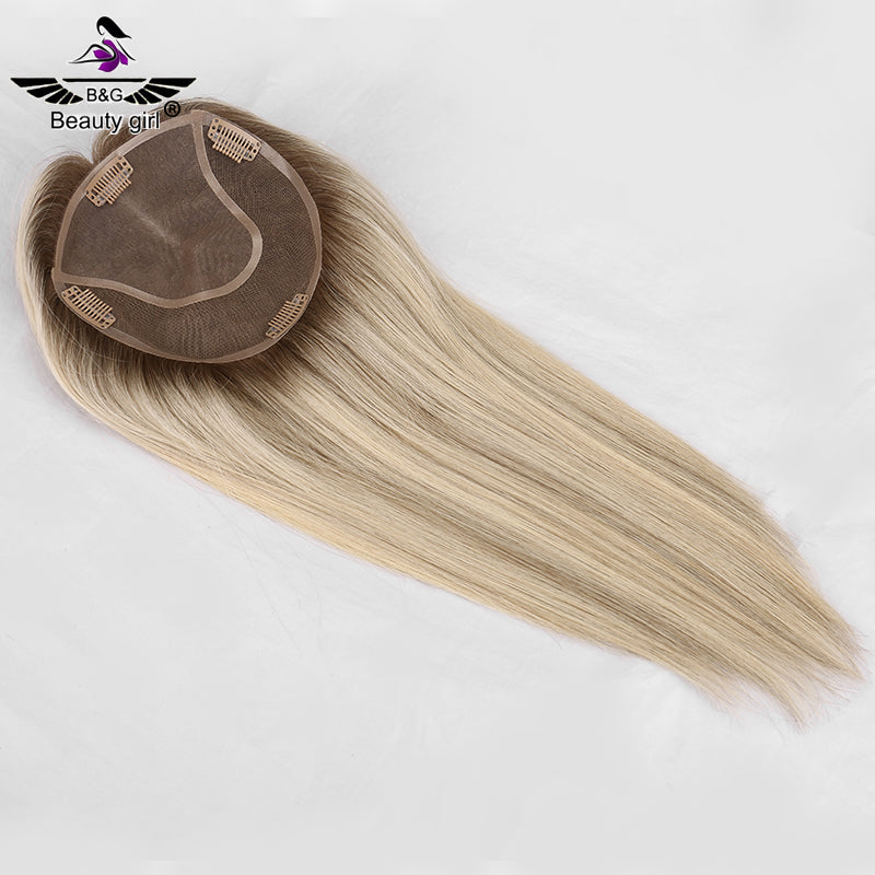 6x.55 Mono Topper European Human Hair Piece Topper Balayage Straight Human Hair Toupee for Women