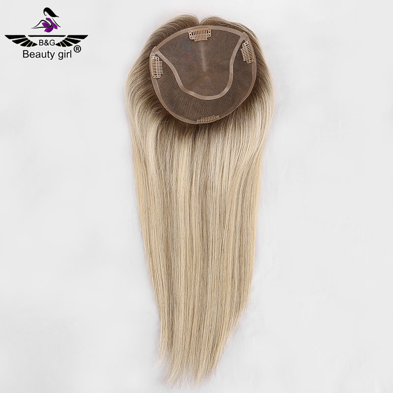 6x.55 Mono Topper European Human Hair Piece Topper Balayage Straight Human Hair Toupee for Women