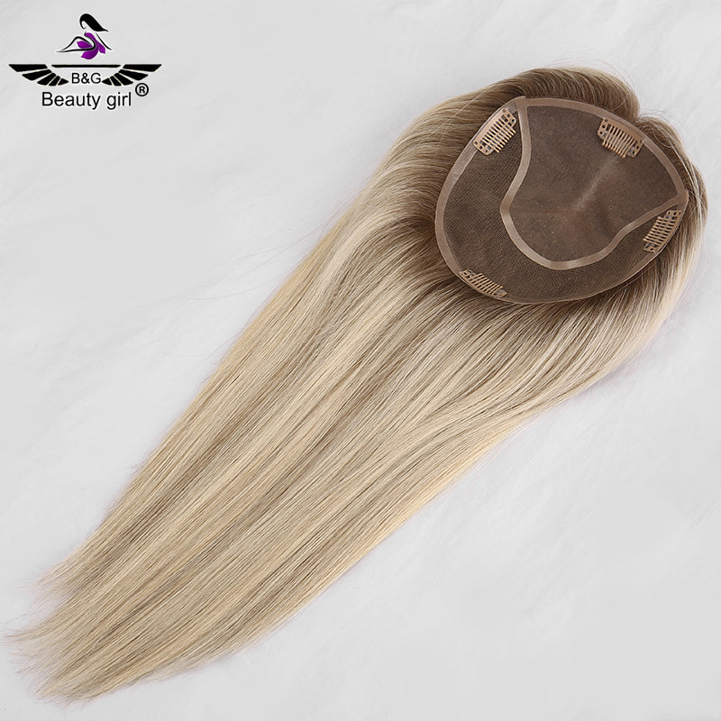 6x.55 Mono Topper European Human Hair Piece Topper Balayage Straight Human Hair Toupee for Women