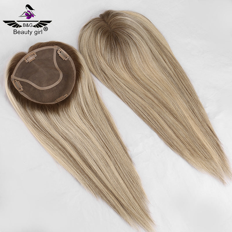 6x.55 Mono Topper European Human Hair Piece Topper Balayage Straight Human Hair Toupee for Women