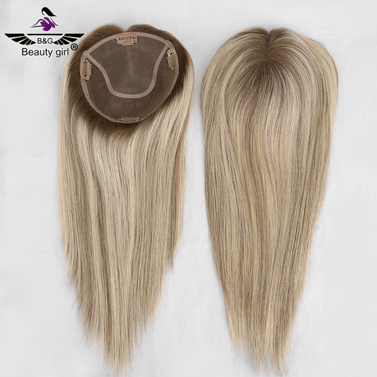 6x.55 Mono Topper European Human Hair Piece Topper Balayage Straight Human Hair Toupee for Women