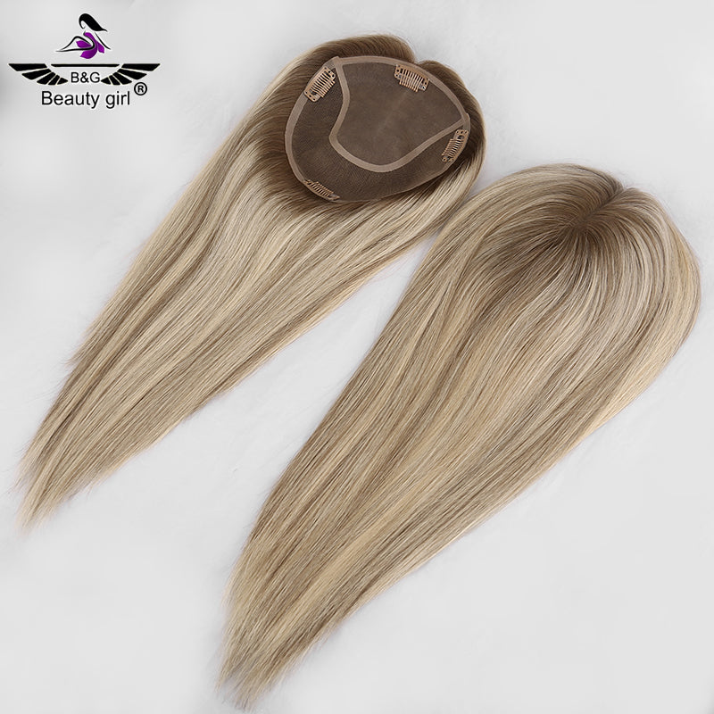 6x.55 Mono Topper European Human Hair Piece Topper Balayage Straight Human Hair Toupee for Women