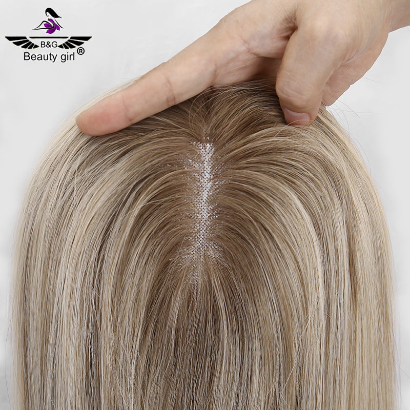 6x.55 Mono Topper European Human Hair Piece Topper Balayage Straight Human Hair Toupee for Women