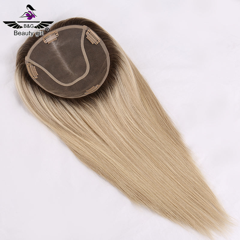 Lady Hair Hot Sale Real European Remy Human Hair Ombre Blonde With Highlights Mono Base Hair Topper