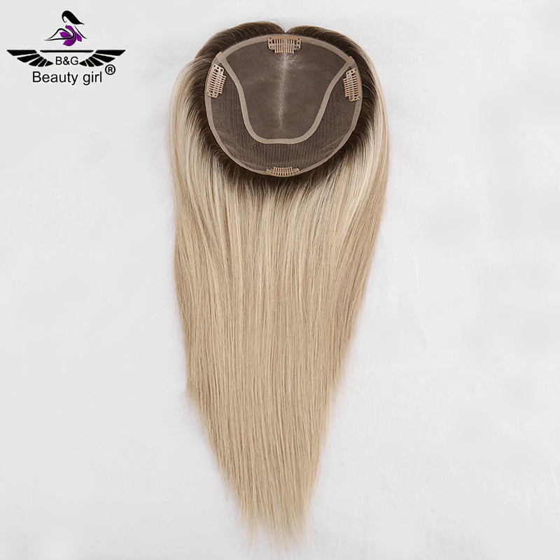 Lady Hair Hot Sale Real European Remy Human Hair Ombre Blonde With Highlights Mono Base Hair Topper