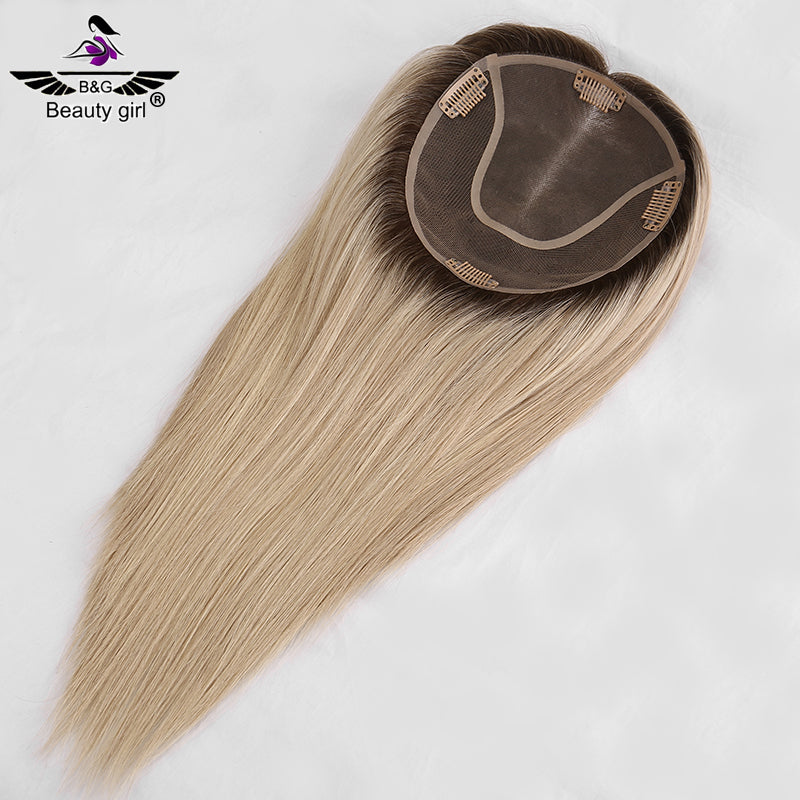 Lady Hair Hot Sale Real European Remy Human Hair Ombre Blonde With Highlights Mono Base Hair Topper