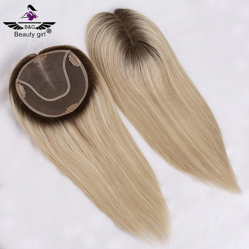 Lady Hair Hot Sale Real European Remy Human Hair Ombre Blonde With Highlights Mono Base Hair Topper