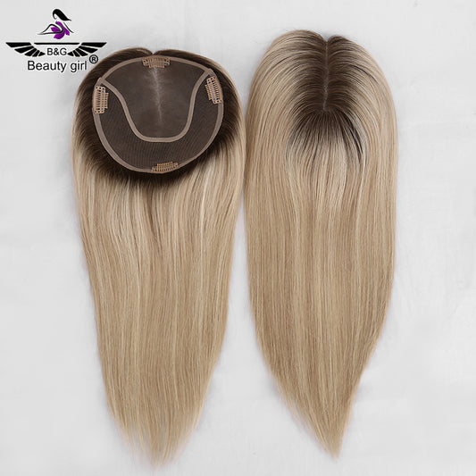 Lady Hair Hot Sale Real European Remy Human Hair Ombre Blonde With Highlights Mono Base Hair Topper