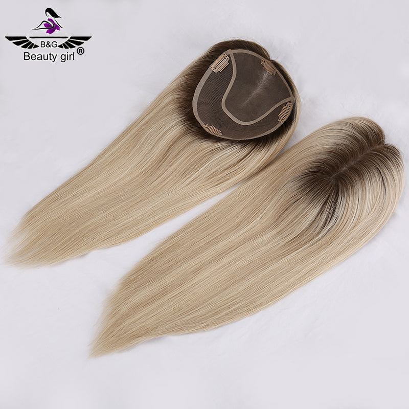 Lady Hair Hot Sale Real European Remy Human Hair Ombre Blonde With Highlights Mono Base Hair Topper