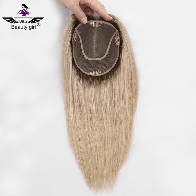 Lady Hair Hot Sale Real European Remy Human Hair Ombre Blonde With Highlights Mono Base Hair Topper