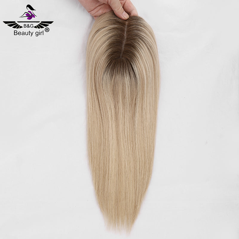Lady Hair Hot Sale Real European Remy Human Hair Ombre Blonde With Highlights Mono Base Hair Topper