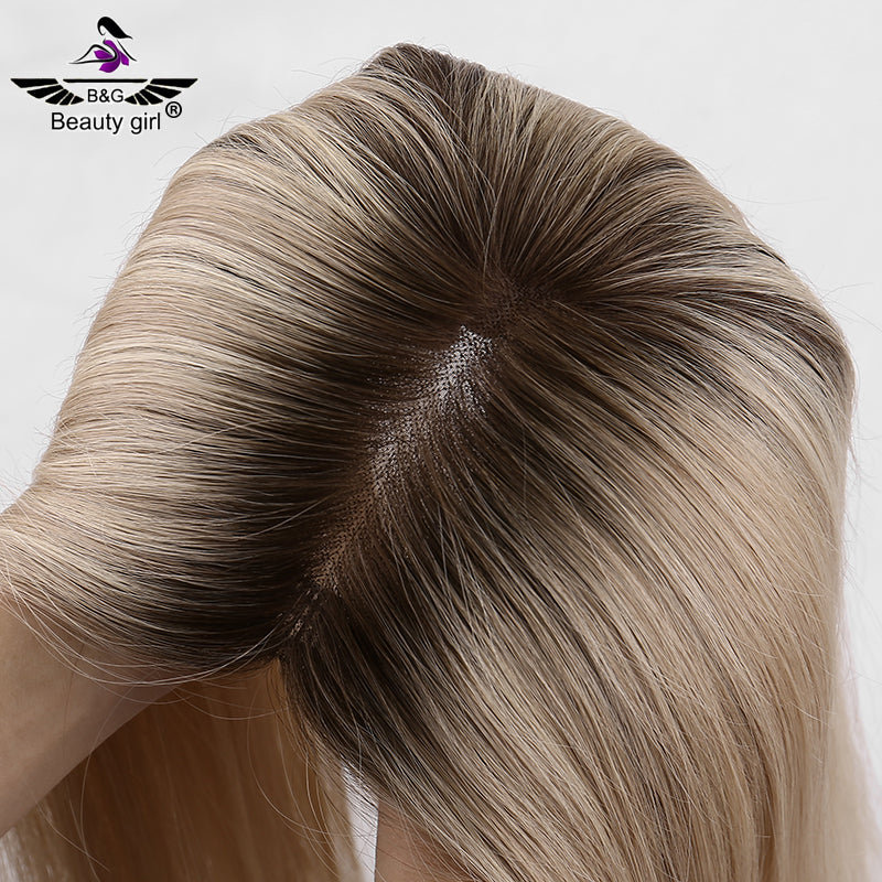 Lady Hair Hot Sale Real European Remy Human Hair Ombre Blonde With Highlights Mono Base Hair Topper