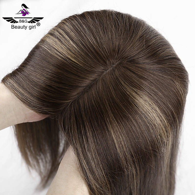 100% Cuticle Aligned Human Hair Topper for Woman Mono Base Kosher Jewish Toupee with Pu