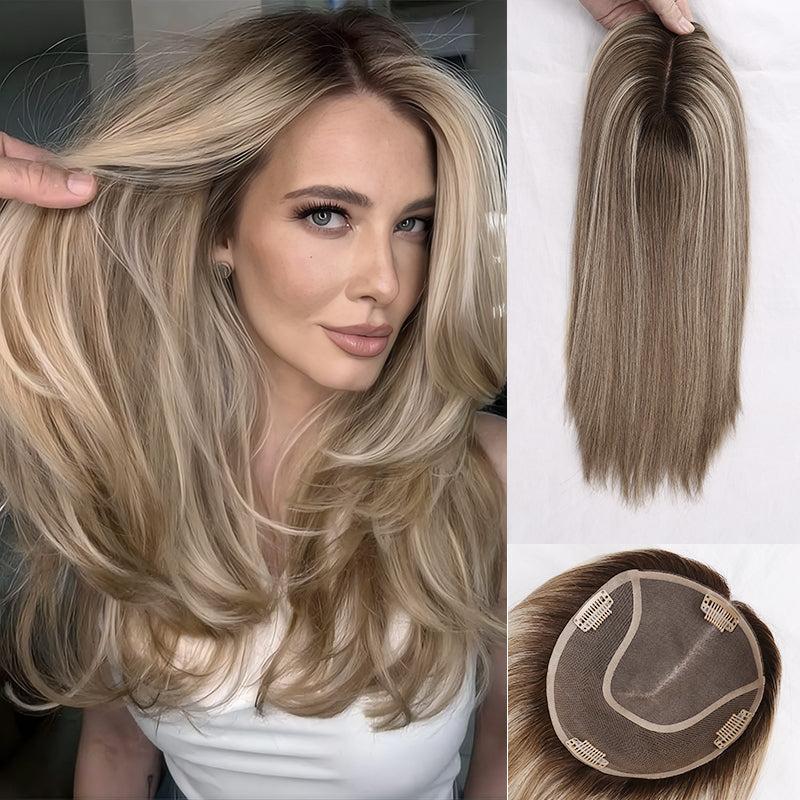 130% Density Size 6x6.5 Remy Human Hair Highlight Piano Color  Mono Base Hair Topper for Hair Loss