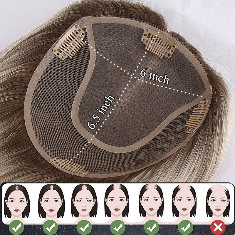 100% Virgin Human Hair Topper Blonde Clip in Hair Pieces Jewish Kosher 6x6.5 Mono Base Toupee for Women