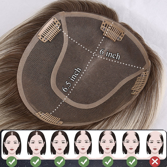 100% Virgin Human Hair Topper Blonde Clip in Hair Pieces Jewish Kosher 6x6.5 Mono Base Toupee for Women