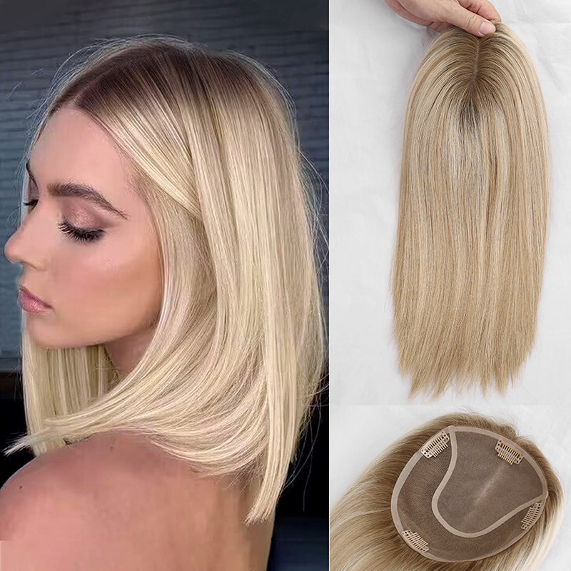 Hot Sale Remy Human Hair Bigger Size 6x6.5 Inch Blonde Highlight Hand Tied Mono Base Topper for Women